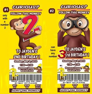 Curious George Custom Birthday Invitation Ticket Style