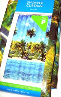Tropical Island Beach Hawaii Shower Curtain Blue Ocean Palm Tree Pictorial Peva