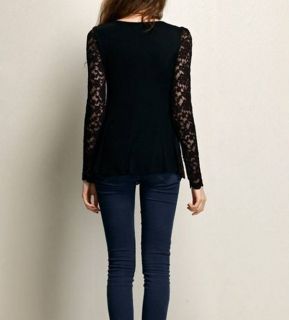 New Long Sleeve Lace Women Blouse Crew Collar Shirts Peplum Blouse Tee Top Shirt