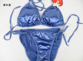 Sexy Shiny Bikini Swimwear Bra Set Panty Beach Party Clubwear Lake Blue