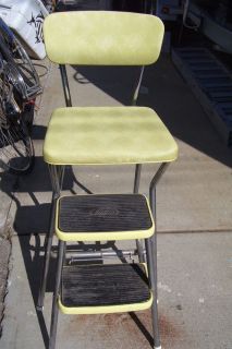 Vtg Cosco Kitchen Step Stool Chair 1950's Chrome Vinyl Yellow Retro