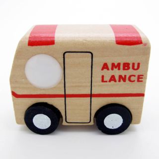 New Red White Hand Made Wooden Wood Mini Ambulance Car Baby Kids Toys