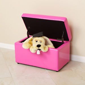 Cute Pink Patent Leather Kids Toy Chest Storage Ottoman Bench
