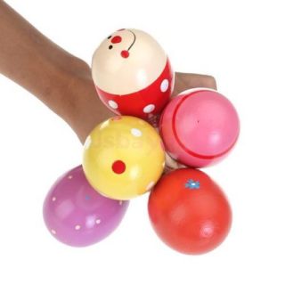 5 Wooden Handle Rattle Shakers 5 Egg Maracas Percussion Musical Instrument Toys