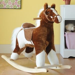 Rocking Horse Toy Rocker Kids Ride Wooden Pony Wood Sounds Plush Play Gallop
