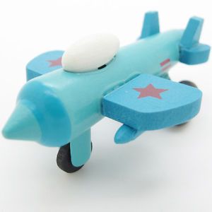 New Blue White Hand Made Wooden Wood Mini Airplane Fighter Baby Kids Toys