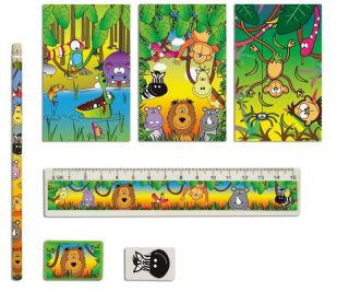 5pc Stationery Set Jungle Animals Children Kids Party Bags Pinnata Fillers Toys