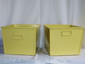 2 Pottery Barn Kids Metal Bin Bucket Storage Galvanized Yellow Tote Toy Basket