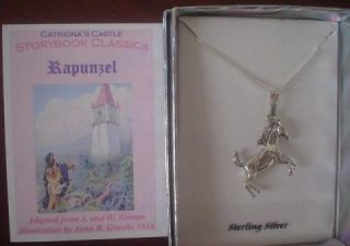 Rapunzel Sterling Silver Prince's Horse Charm Necklace Fairy Tale Story Jewelry