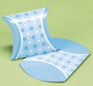 12 Baby Shower Boy Blue Polka Dot Pillow Boxes Party Favors Games Toys Gifts