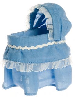 Doll House Mini Vintage Blue Bassinette Baby Crib Fabric Nursery Bed 1 12 Scale