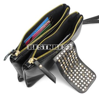 Korean Style PU Leather Handbag Rivet Lady Girls Clutch Purse Wallet Evening Bag