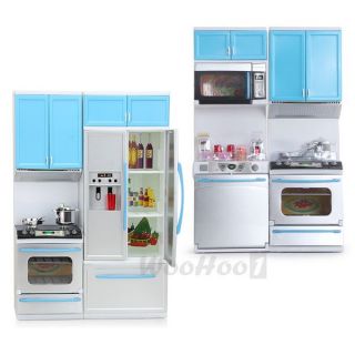 Kids Kitchen Pretend Play Cook Cooking Set Cabinet Stove Toys Blue