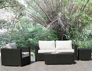 Peyton Outdoor Patio Furniture Resin Wicker Sofa Lounge Chair 4 PC Set Sunbrella
