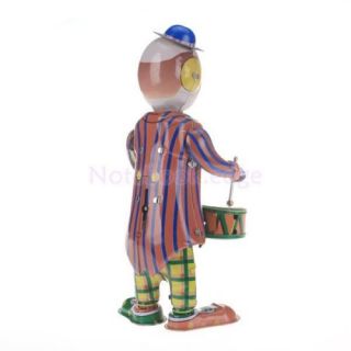 Vintage Style Wind Up Clockwork Tin Toy Clown Drummer Kids Child Favor Gift