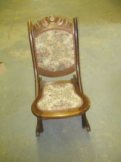 Vintage Antique Tapestry Wood Folding Rocking Sewing Nursing Chair