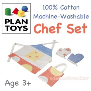 Plan Toys Chef Set 3448 Kids Cooking Apron Oven Mitts for Kitchen Pretend Play