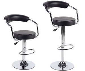 Set of 2 Leather Adjustable Counter Swivel Bar Stools Pub Style Barstools Chairs