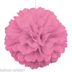 16" Pink Polka Style Party Hanging Paper Ruffle Puffer Ball Decoration