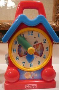 Fisher Price Music Box Clock Musical Toy Mouse Wind Up HELPS Learn to Tell Time