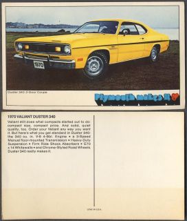 Old Dealership Promo Postcard 1970 Plymouth Valiant Duster 340 Muscle Car 938646