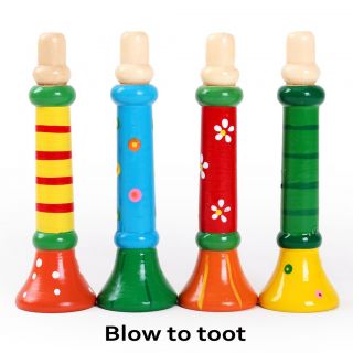 1× Baby Kids Children's Wooden Horn Hooter Trumpet Basic Blow Instruments Toys