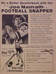 1971 Joe Namath New York Jets AFL NFL Football Snapper Kids Sports Toy Trade Ad