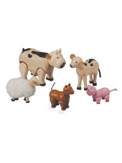 Plan Toys Wooden 5 Piece Farm Animal Play Set Childrens Toddlers Toy 3 Yrs