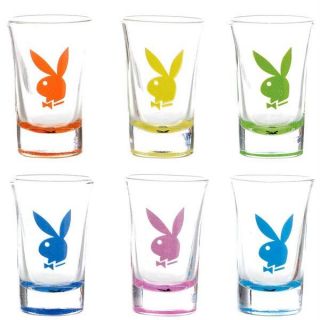 PLAYBOY SINGLE SHOT GLASS SET 6 Coloured Party Drink Glasses NEW