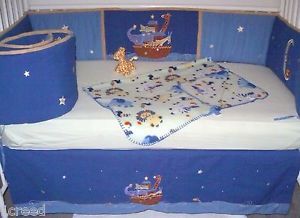 Kidsline Starry Night Noah's Ark Blue Nursery Baby Crib Bedding 5pc Set Free Toy