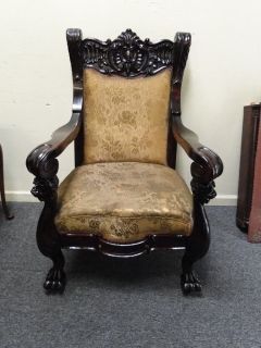 Fantastic Large Claw Foot Lion's Head Carved Mahogany Arm Chair