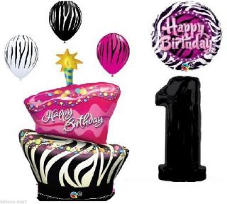 1st Birthday Zebra Cake Balloons Set Pink Black Party Decorations Supplies First
