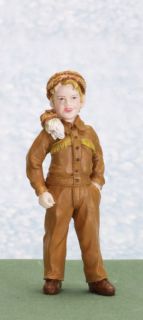 Doll House Mini 5" Little Boy Bart Brother Suit Poly Resin Figure Coonskin Cap