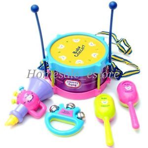 5pcs New Roll Drum Musical Instruments Band Kit Kids Children Toy Gift Set