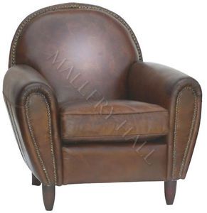 Distressed Top Grain 100 Brown Leather Moon Arm Guest Chair Nailhead Trim