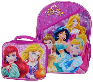 Disney Princess Rapunzel Ariel Jasmine School 16" Backpack Bag Lunch Bag New