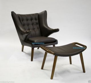 Hans Wegner Style Chocolate Papa Bear Lounge Chair Ottoman Risom Eames McCobb