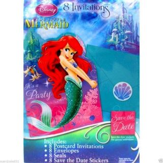 Disney Ariel Little Mermaid Party Invitations 8ct w Seals Party Supplies