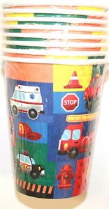 Rescue Vehicles 8 9oz Paper Cups Birthday Party Supplies Fire Police Truck