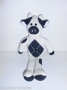 Pottery Barn Kids Pbk Sock Monkey Style Cow Knit Stuffed Plush VGUC