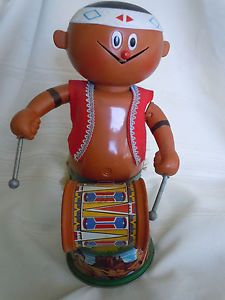 Vintage Metal Tin Toy TN Japan 11 1 2" Indian Drumming Battery Operated