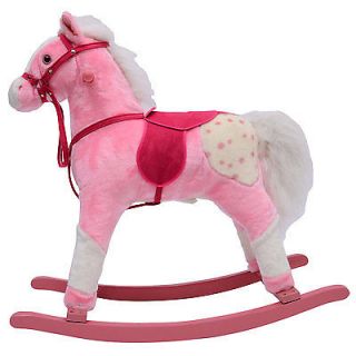 Qaba Kids Toy Plush Pink Girls Rocking Horse Pony Rocker w Neighing Sounds