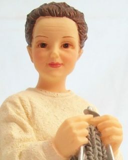 Doll House Mini Sitting June Grandmother Granny Knitting Figure Resin