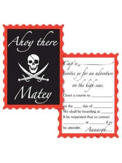 Pack of 8 Skull Crossbones Pirate Party Invitations