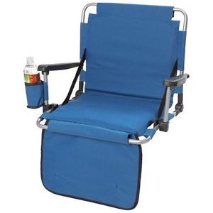 Blue Stadium Seat with Arm Rest Drink Holder Pockets Bleacher Chair Cushion Fold