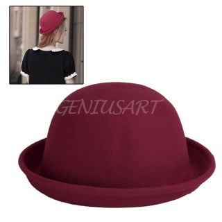 Hot Vogue Wine Red Vintage Wool Lady Trendy Bowler Derby Hat Men Cloche Cute Cap