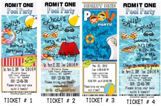 Pool Beach Water Park Birthday Party Ticket Invitations VIP PASSES and Favors