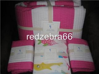 Pottery Barn Kids Girl Pink Rugby Stripe Full Quilt Sham Funny Fish Sheet Set 7p
