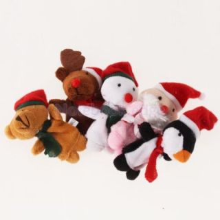 5X 5pcs Animal Finger Puppets w Christmas Hat Great Gifts Quality Velvet Cloth