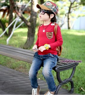 Kids Boys Korean Style Toddlers Badge Long Sleeve Dress Shirts T Shirt Tops T11